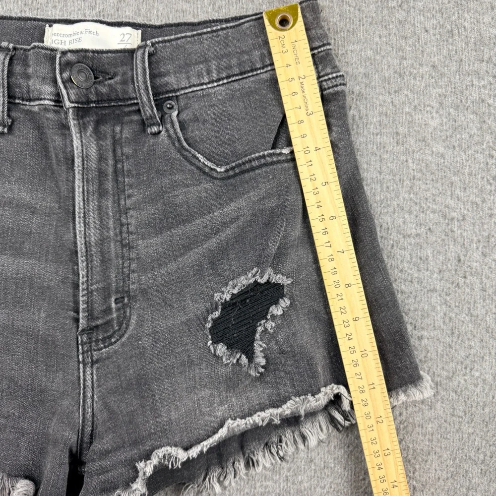 Abercrombie‎ & Fitch Women's 27 High Rise Distressed Denim Shorts Black Frayed